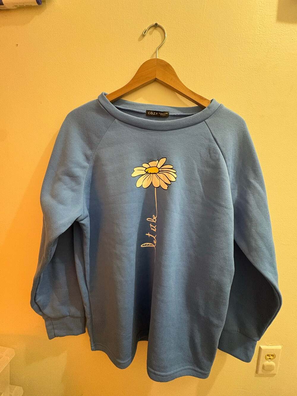 C.O.Z.Y. Blue "Let It Be" Daisy Graphic Crewneck Sweatshirt